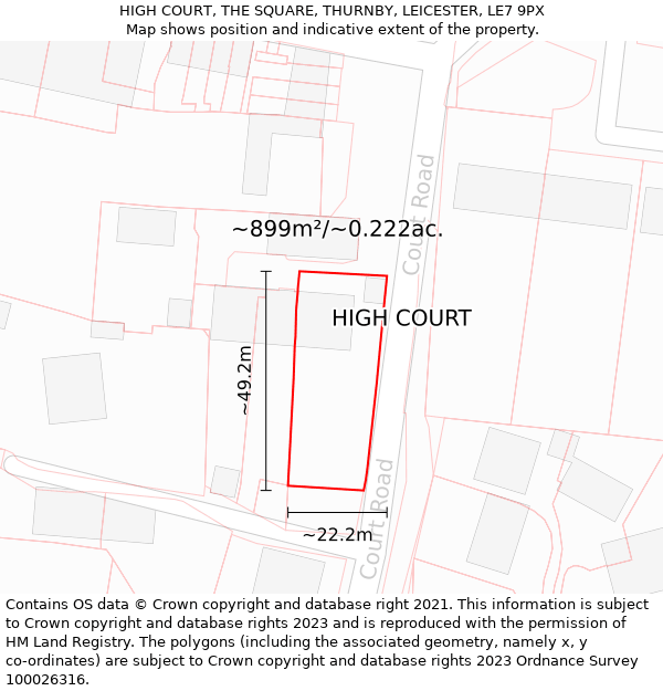 HIGH COURT, THE SQUARE, THURNBY, LEICESTER, LE7 9PX: Plot and title map