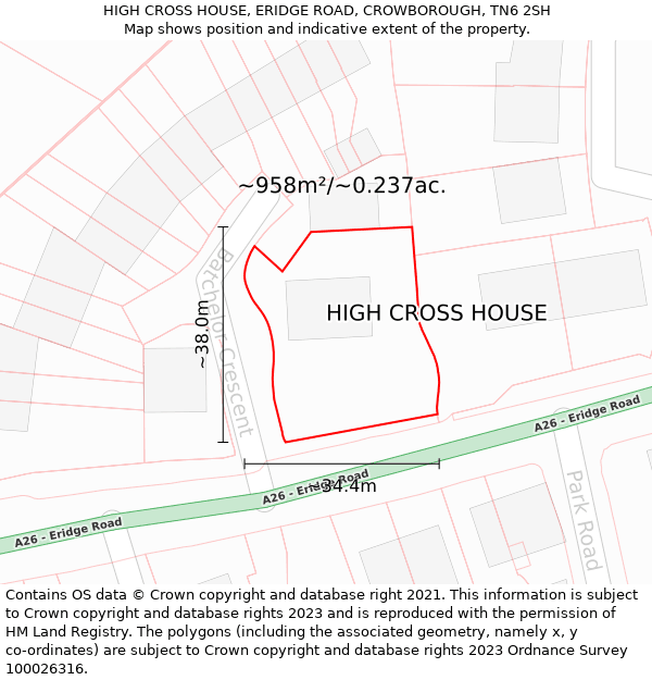 HIGH CROSS HOUSE, ERIDGE ROAD, CROWBOROUGH, TN6 2SH: Plot and title map