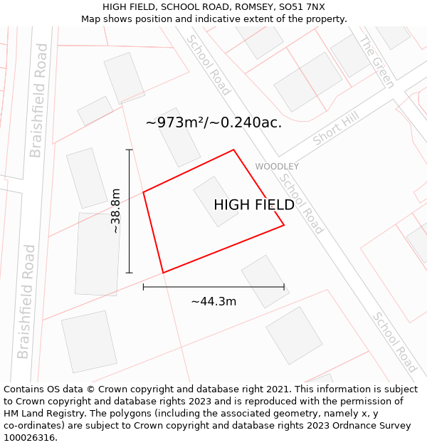 HIGH FIELD, SCHOOL ROAD, ROMSEY, SO51 7NX: Plot and title map