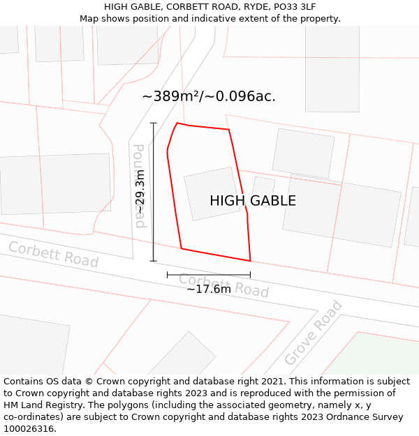 HIGH GABLE, CORBETT ROAD, RYDE, PO33 3LF: Plot and title map