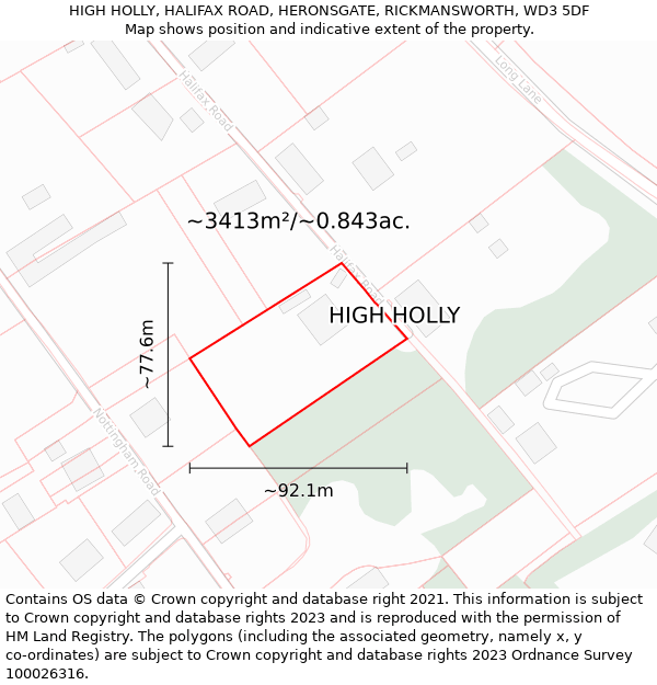 HIGH HOLLY, HALIFAX ROAD, HERONSGATE, RICKMANSWORTH, WD3 5DF: Plot and title map