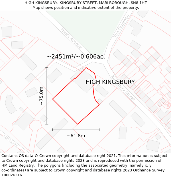 HIGH KINGSBURY, KINGSBURY STREET, MARLBOROUGH, SN8 1HZ: Plot and title map