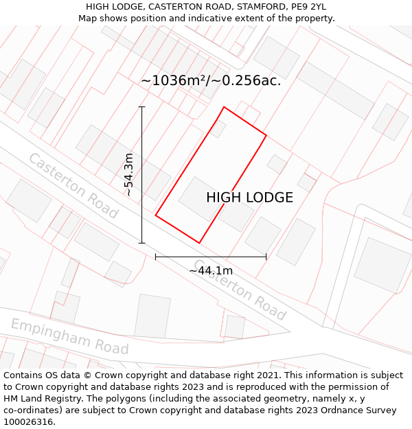 HIGH LODGE, CASTERTON ROAD, STAMFORD, PE9 2YL: Plot and title map