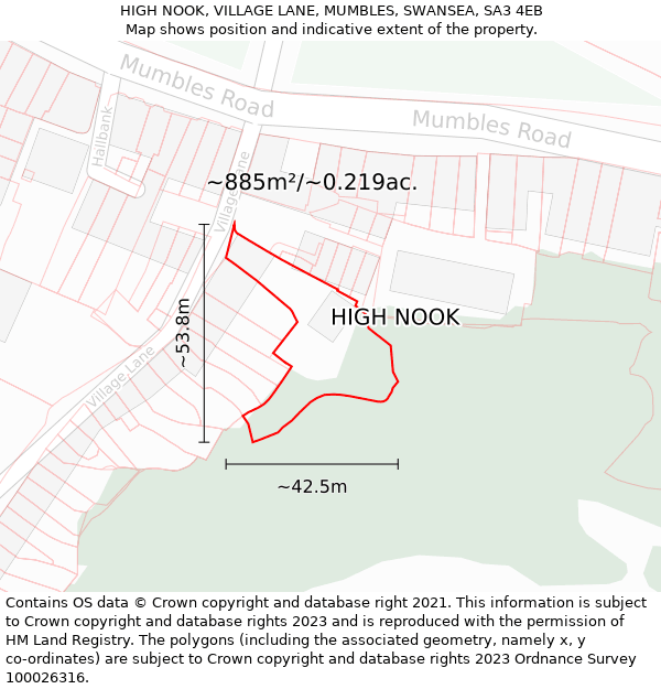 HIGH NOOK, VILLAGE LANE, MUMBLES, SWANSEA, SA3 4EB: Plot and title map