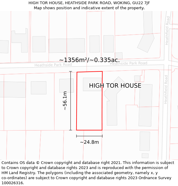 HIGH TOR HOUSE, HEATHSIDE PARK ROAD, WOKING, GU22 7JF: Plot and title map