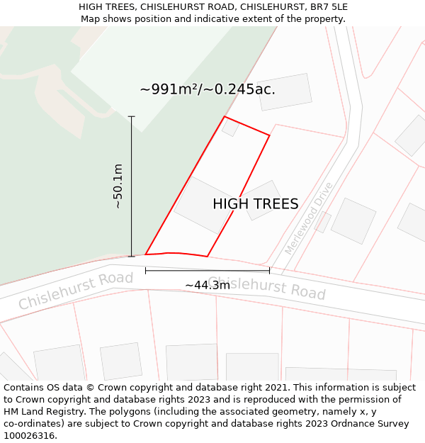 HIGH TREES, CHISLEHURST ROAD, CHISLEHURST, BR7 5LE: Plot and title map