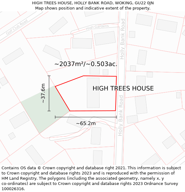 HIGH TREES HOUSE, HOLLY BANK ROAD, WOKING, GU22 0JN: Plot and title map