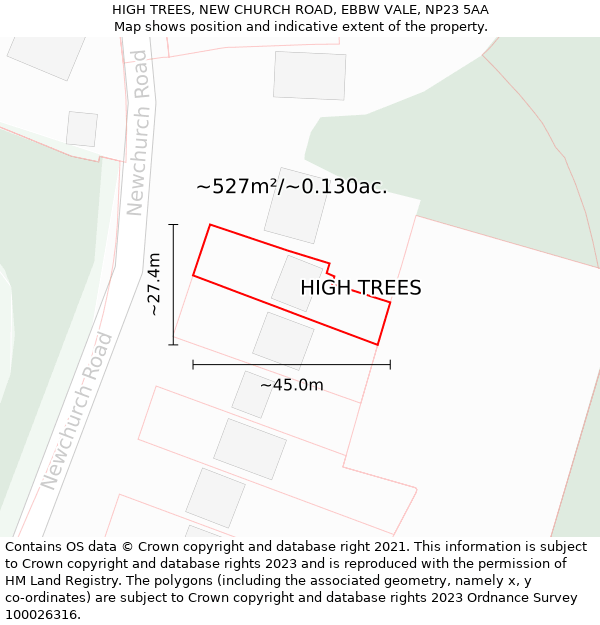HIGH TREES, NEW CHURCH ROAD, EBBW VALE, NP23 5AA: Plot and title map