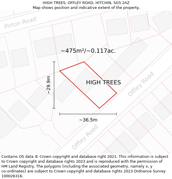 HIGH TREES, OFFLEY ROAD, HITCHIN, SG5 2AZ: Plot and title map