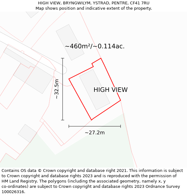 HIGH VIEW, BRYNGWILYM, YSTRAD, PENTRE, CF41 7RU: Plot and title map