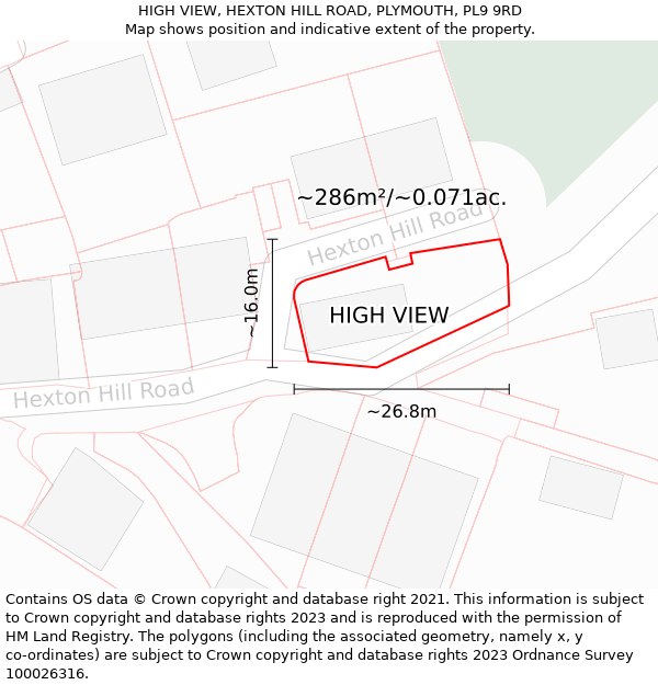 HIGH VIEW, HEXTON HILL ROAD, PLYMOUTH, PL9 9RD: Plot and title map
