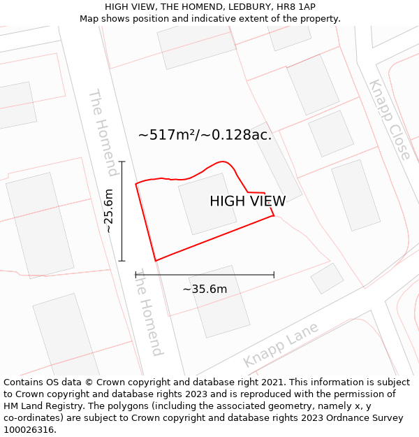 HIGH VIEW, THE HOMEND, LEDBURY, HR8 1AP: Plot and title map