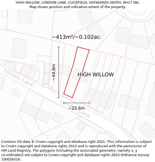 HIGH WILLOW, LONDON LANE, CUCKFIELD, HAYWARDS HEATH, RH17 5BL: Plot and title map