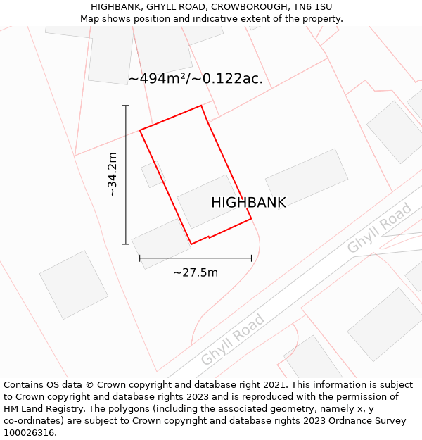 HIGHBANK, GHYLL ROAD, CROWBOROUGH, TN6 1SU: Plot and title map