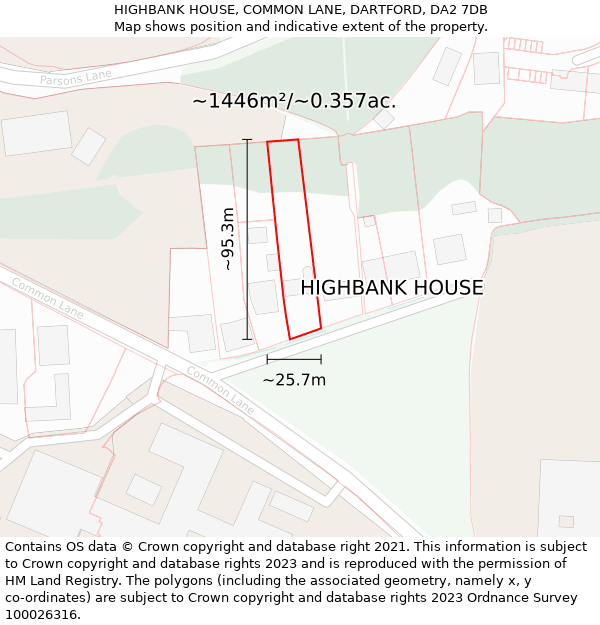 HIGHBANK HOUSE, COMMON LANE, DARTFORD, DA2 7DB: Plot and title map