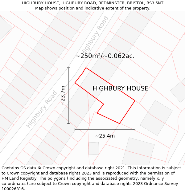 HIGHBURY HOUSE, HIGHBURY ROAD, BEDMINSTER, BRISTOL, BS3 5NT: Plot and title map