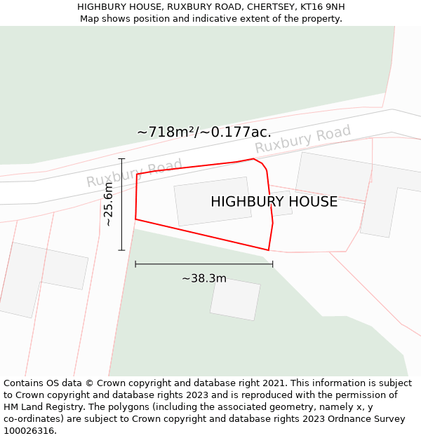 HIGHBURY HOUSE, RUXBURY ROAD, CHERTSEY, KT16 9NH: Plot and title map
