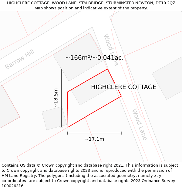 HIGHCLERE COTTAGE, WOOD LANE, STALBRIDGE, STURMINSTER NEWTON, DT10 2QZ: Plot and title map