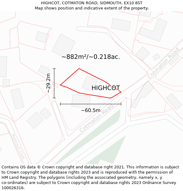 HIGHCOT, COTMATON ROAD, SIDMOUTH, EX10 8ST: Plot and title map