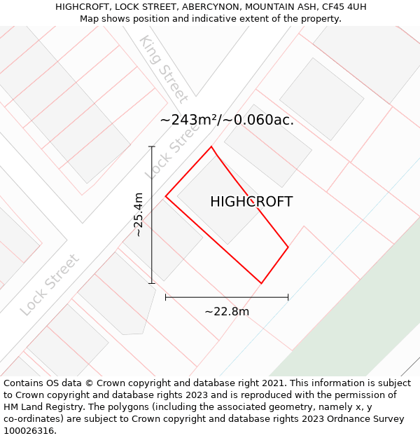 HIGHCROFT, LOCK STREET, ABERCYNON, MOUNTAIN ASH, CF45 4UH: Plot and title map