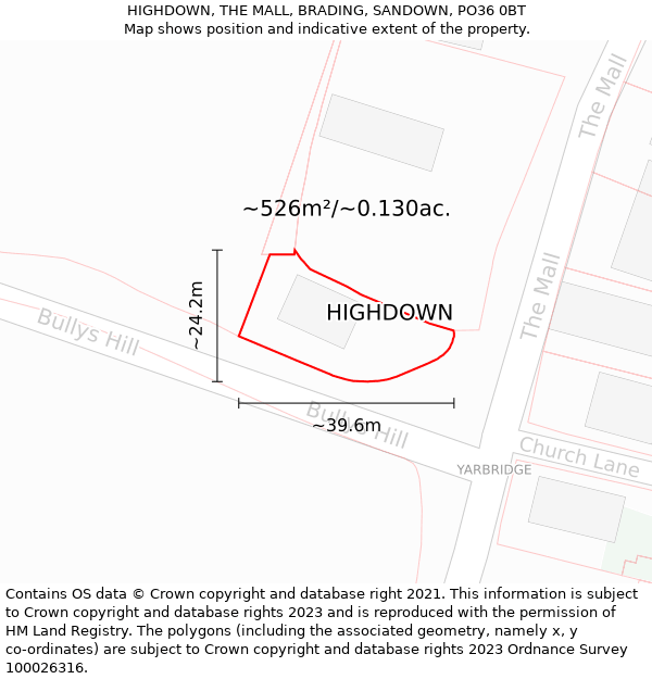 HIGHDOWN, THE MALL, BRADING, SANDOWN, PO36 0BT: Plot and title map