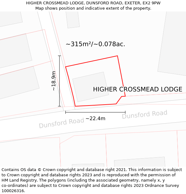 HIGHER CROSSMEAD LODGE, DUNSFORD ROAD, EXETER, EX2 9PW: Plot and title map