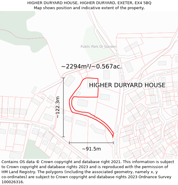 HIGHER DURYARD HOUSE, HIGHER DURYARD, EXETER, EX4 5BQ: Plot and title map