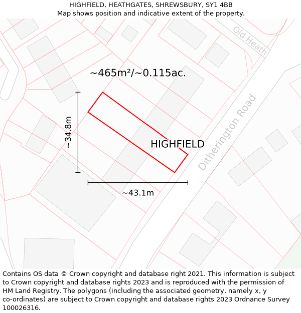 HIGHFIELD, HEATHGATES, SHREWSBURY, SY1 4BB: Plot and title map