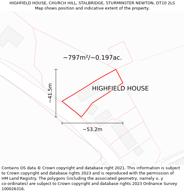 HIGHFIELD HOUSE, CHURCH HILL, STALBRIDGE, STURMINSTER NEWTON, DT10 2LS: Plot and title map