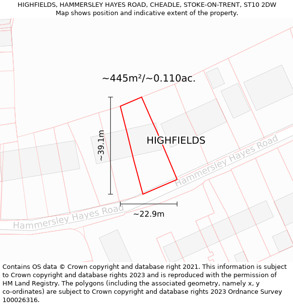 HIGHFIELDS, HAMMERSLEY HAYES ROAD, CHEADLE, STOKE-ON-TRENT, ST10 2DW: Plot and title map