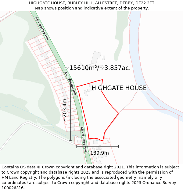 HIGHGATE HOUSE, BURLEY HILL, ALLESTREE, DERBY, DE22 2ET: Plot and title map