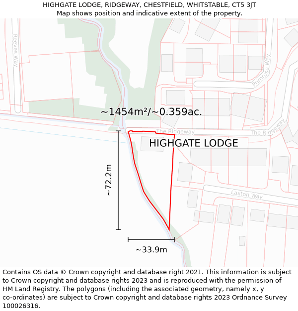 HIGHGATE LODGE, RIDGEWAY, CHESTFIELD, WHITSTABLE, CT5 3JT: Plot and title map