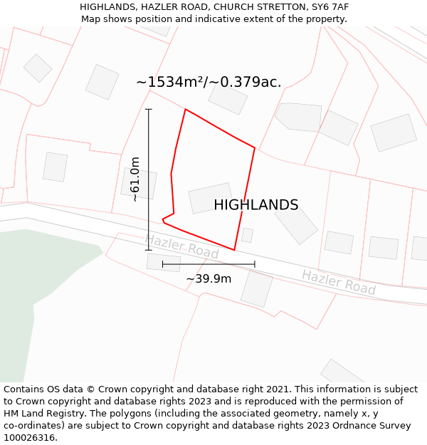 HIGHLANDS, HAZLER ROAD, CHURCH STRETTON, SY6 7AF: Plot and title map