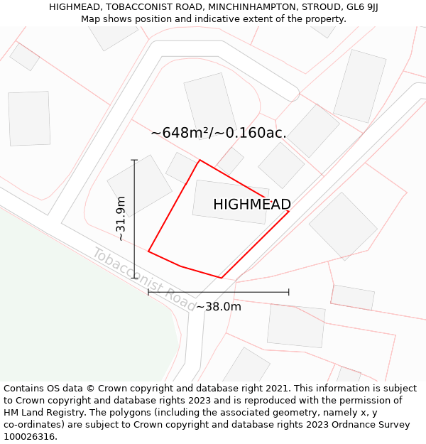 HIGHMEAD, TOBACCONIST ROAD, MINCHINHAMPTON, STROUD, GL6 9JJ: Plot and title map