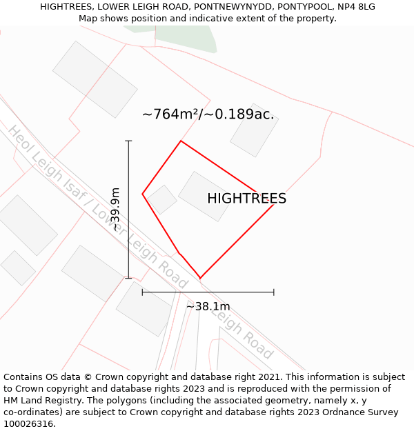 HIGHTREES, LOWER LEIGH ROAD, PONTNEWYNYDD, PONTYPOOL, NP4 8LG: Plot and title map