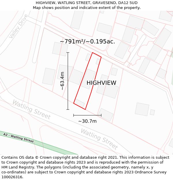 HIGHVIEW, WATLING STREET, GRAVESEND, DA12 5UD: Plot and title map