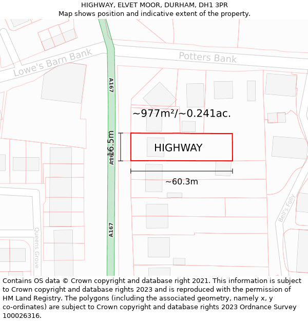 HIGHWAY, ELVET MOOR, DURHAM, DH1 3PR: Plot and title map