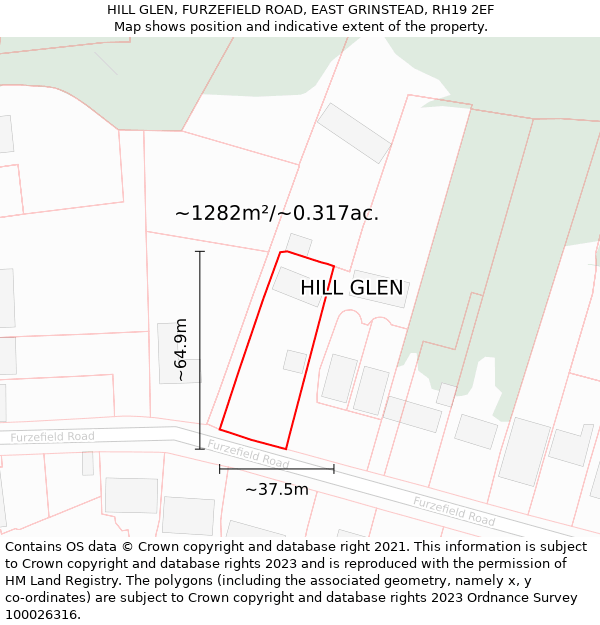 HILL GLEN, FURZEFIELD ROAD, EAST GRINSTEAD, RH19 2EF: Plot and title map