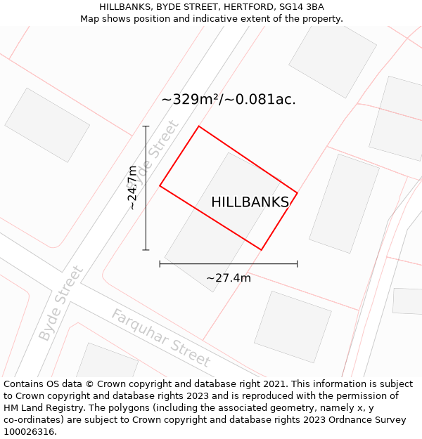 HILLBANKS, BYDE STREET, HERTFORD, SG14 3BA: Plot and title map