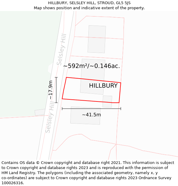 HILLBURY, SELSLEY HILL, STROUD, GL5 5JS: Plot and title map