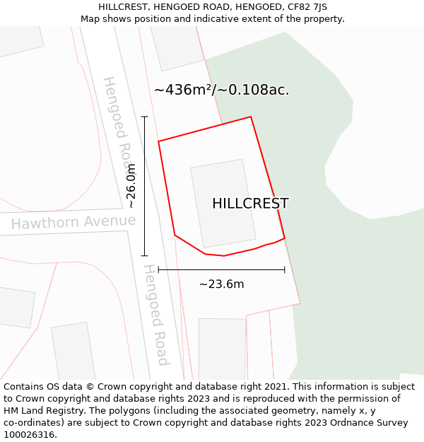 HILLCREST, HENGOED ROAD, HENGOED, CF82 7JS: Plot and title map