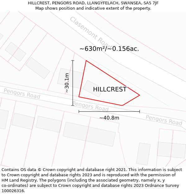 HILLCREST, PENGORS ROAD, LLANGYFELACH, SWANSEA, SA5 7JF: Plot and title map