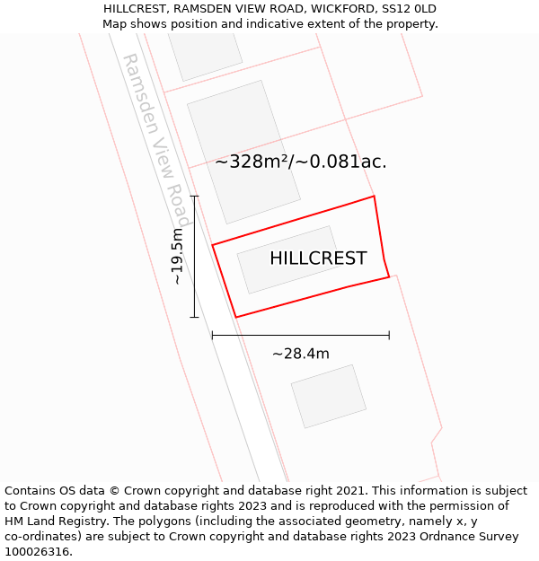 HILLCREST, RAMSDEN VIEW ROAD, WICKFORD, SS12 0LD: Plot and title map