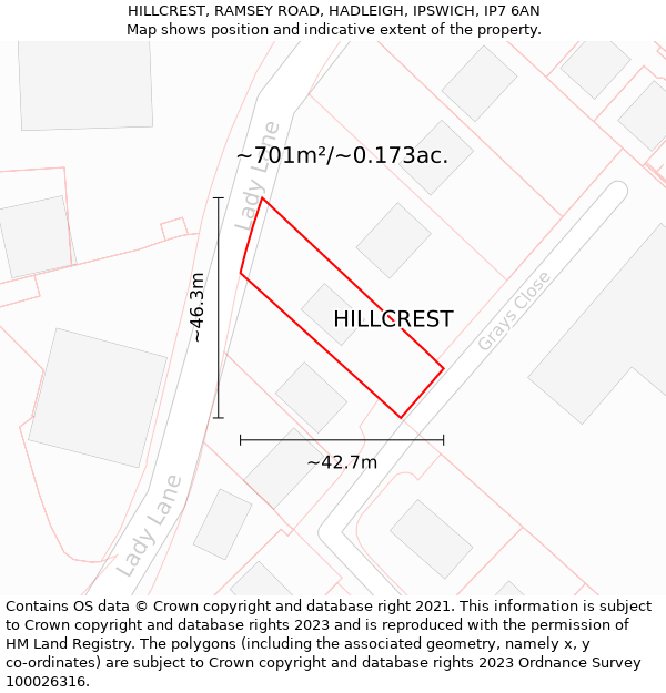 HILLCREST, RAMSEY ROAD, HADLEIGH, IPSWICH, IP7 6AN: Plot and title map