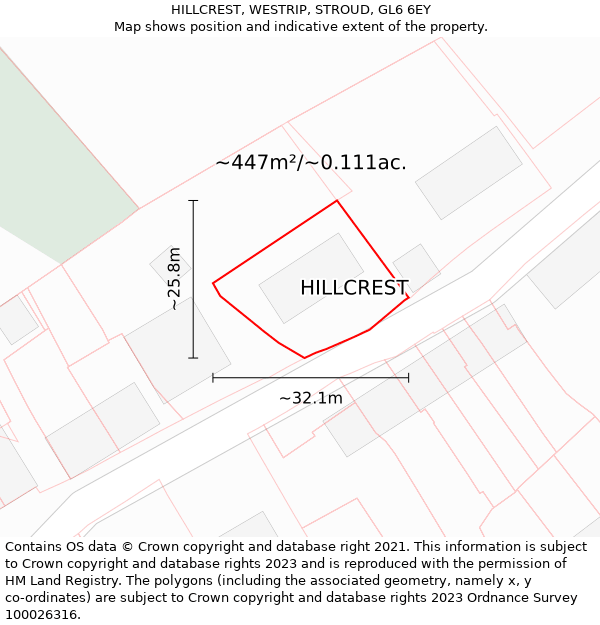 HILLCREST, WESTRIP, STROUD, GL6 6EY: Plot and title map