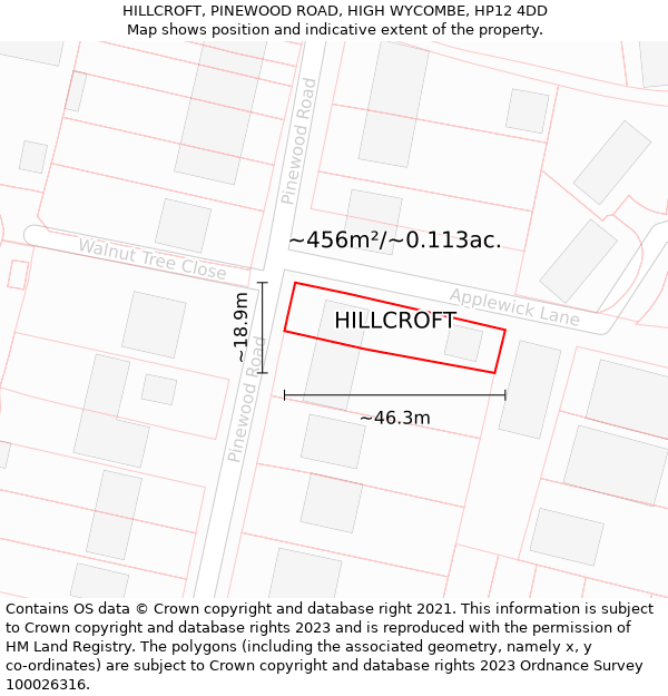 HILLCROFT, PINEWOOD ROAD, HIGH WYCOMBE, HP12 4DD: Plot and title map