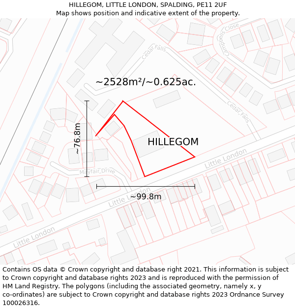 HILLEGOM, LITTLE LONDON, SPALDING, PE11 2UF: Plot and title map