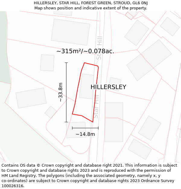 HILLERSLEY, STAR HILL, FOREST GREEN, STROUD, GL6 0NJ: Plot and title map