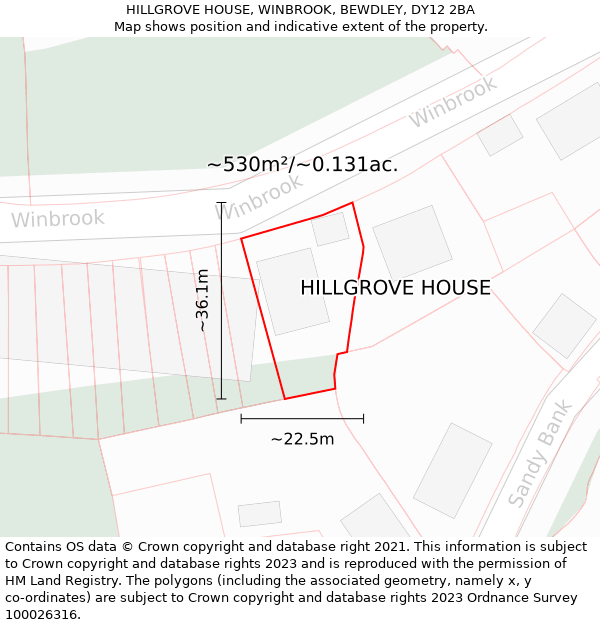 HILLGROVE HOUSE, WINBROOK, BEWDLEY, DY12 2BA: Plot and title map