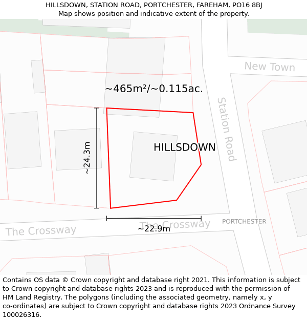 HILLSDOWN, STATION ROAD, PORTCHESTER, FAREHAM, PO16 8BJ: Plot and title map